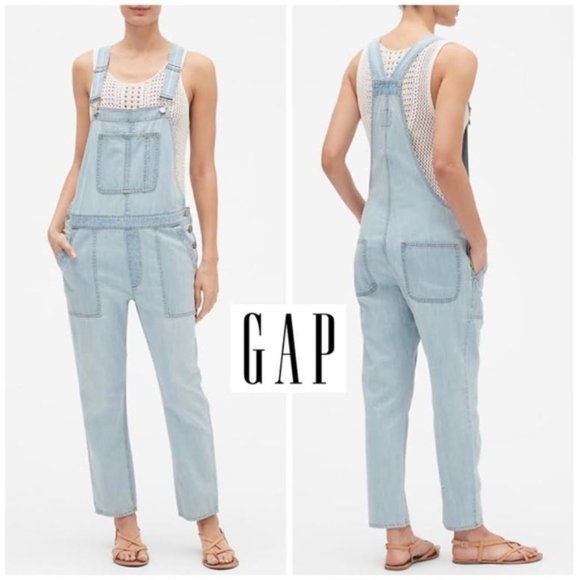 GAP Denim - GAP Denim Cotton Light Wash Cropped Relaxed Slouchy Bib Casual Overalls XS